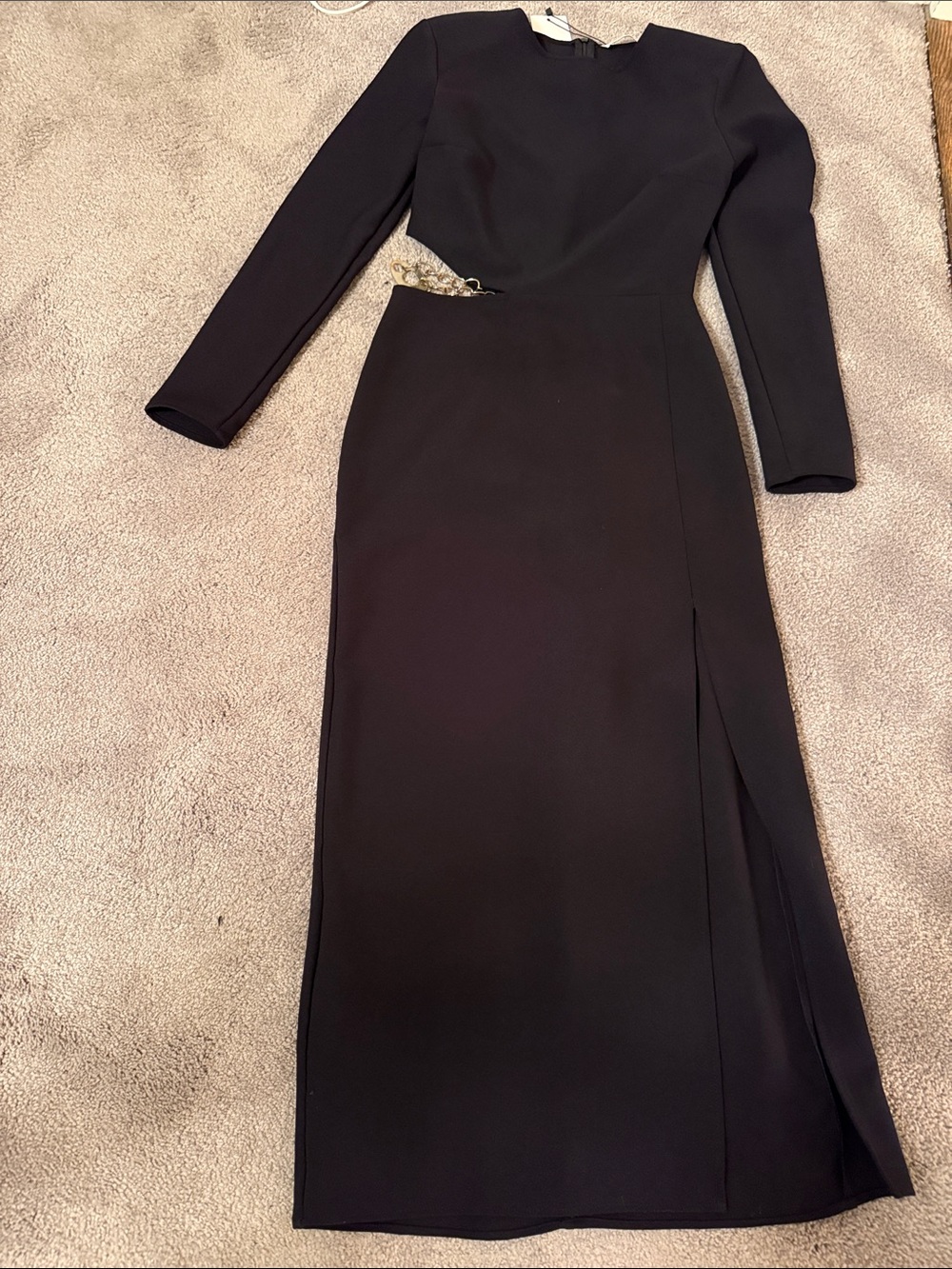Mango Black Long Sleeve Cutout Midi Dress with Side Detail
